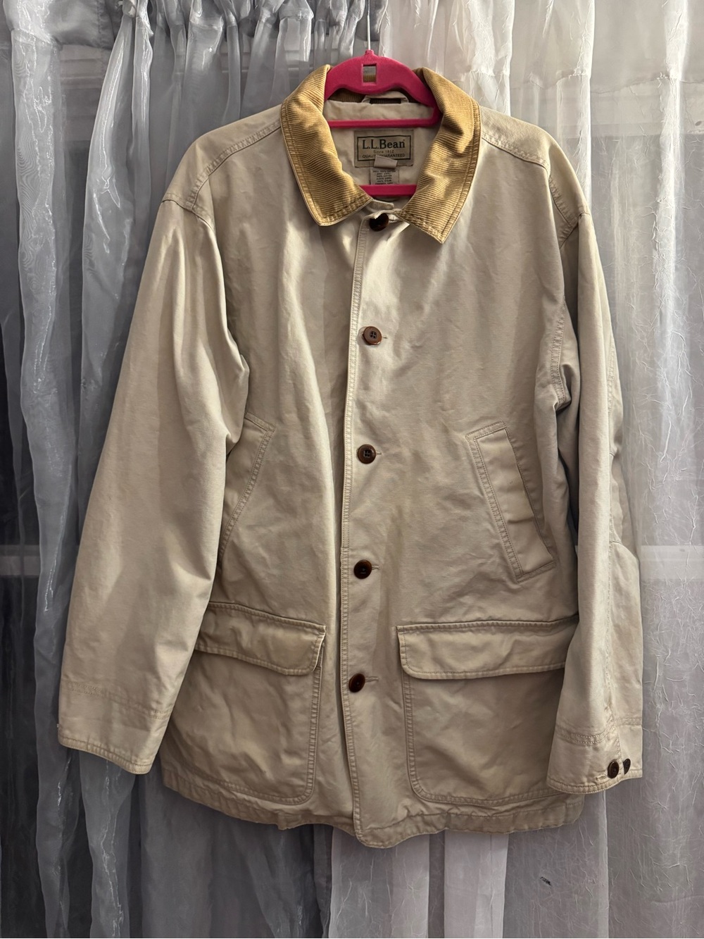 Vintage L.L. Bean Cream Canvas Barn Coat & Tan Corduroy Collar